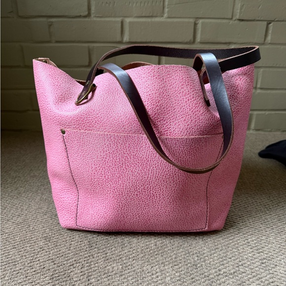 Portland Leather Goods Large Tote Pebbled Bubblegum Pink Bag Work Travel EUC - Picture 3 of 11